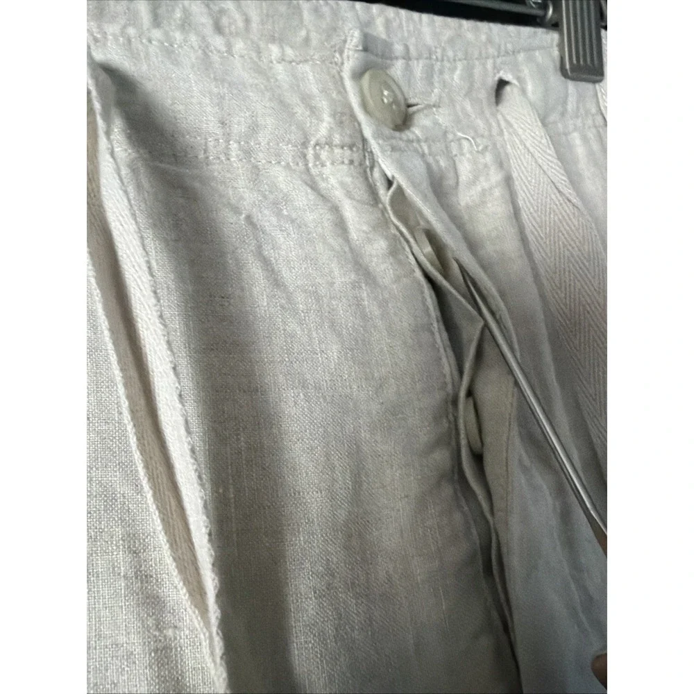 Perry Ellis Pants Mens 34x32 Beige 100% Linen Drawstring Lightweight Beach Relax